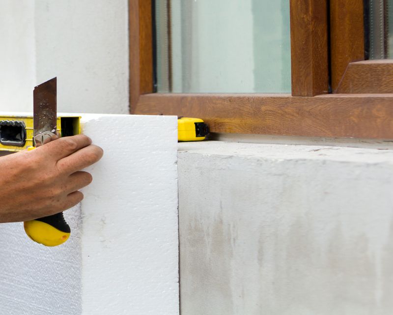 Ein Mann nutzt ein gelbes Messer, um Styropor zu bearbeiten.
